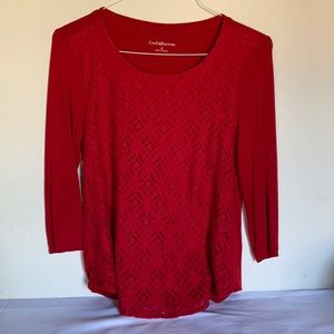 CROFT & BARROW red knit long sleeve sweater blouse top Lace Overlay Small